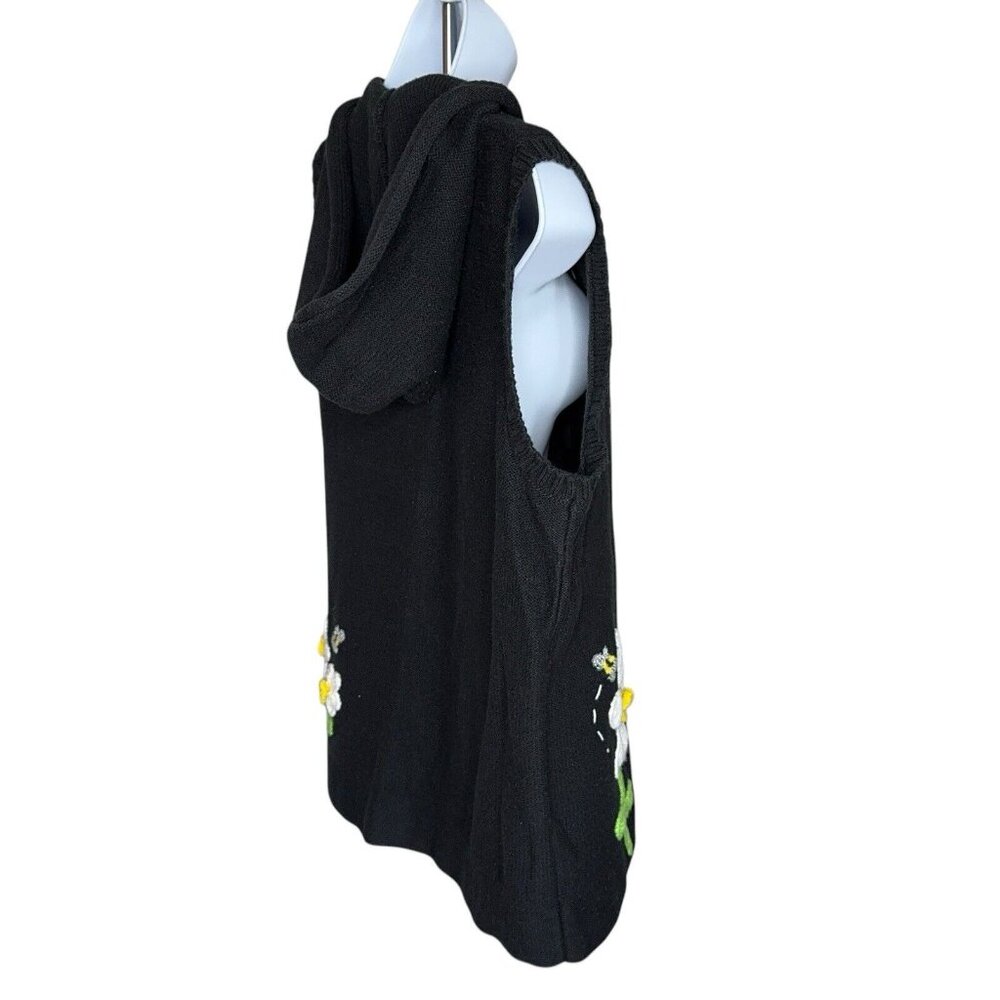 Quacker Factory Sweater Vest Daisy Bees Hooded Zip Up Embellished Embroidered Lg - Picture 6 of 11